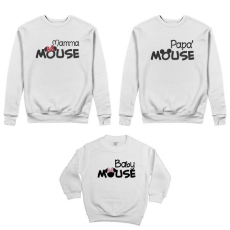 Tris felpe adulti bambino papà mouse mamma minnie mouse...