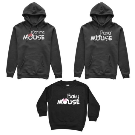 Tris felpe adulti bambino papà mouse mamma minnie mouse baby minnnie mouse Per la famiglia