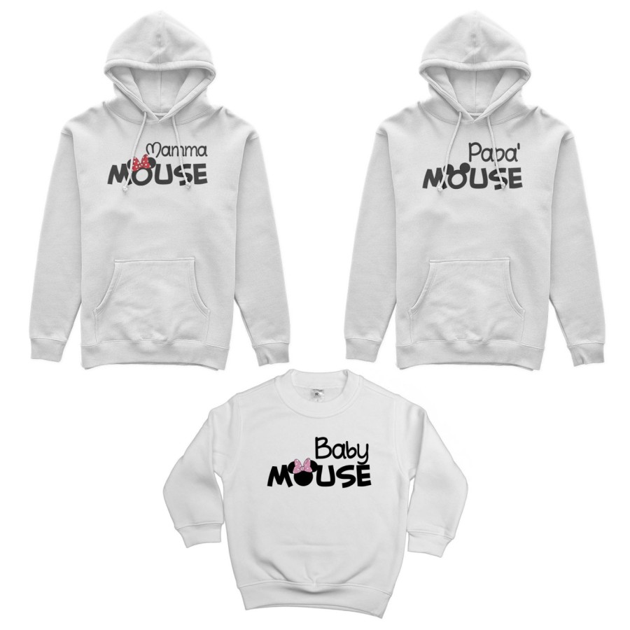 Tris felpe adulti bambino papà mouse mamma minnie mouse baby minnnie mouse Per la famiglia