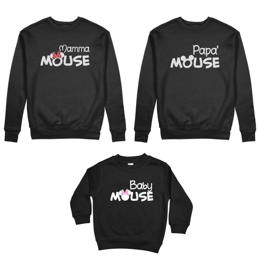 Tris felpe adulti bambino papà mouse mamma minnie mouse baby minnnie mouse Per la famiglia
