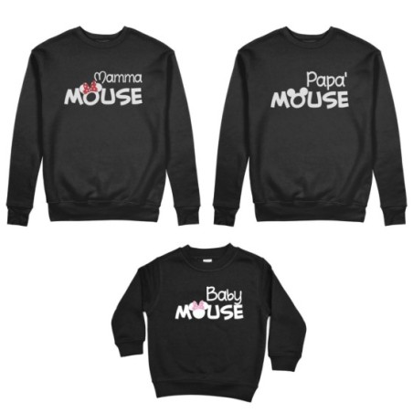 Tris felpe adulti bambino papà mouse mamma minnie mouse baby minnnie mouse Per la famiglia