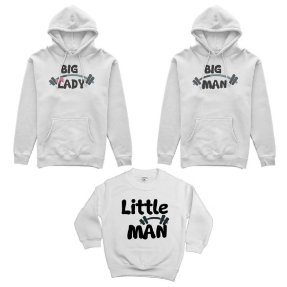 Tris felpe adulti bambino big man big lady little man little lady fitness Per la famiglia