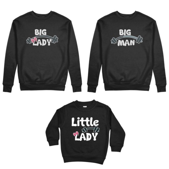 Tris felpe adulti bambino big man big lady little man little lady fitness Per la famiglia 2