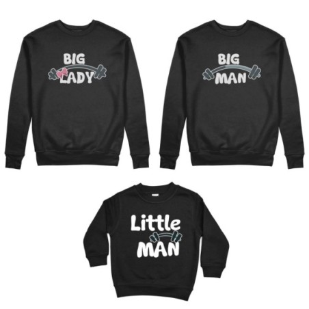 Tris felpe adulti bambino big man big lady little man little lady fitness Per la famiglia