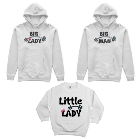 Tris felpe adulti bambino big man big lady little man little lady fitness Per la famiglia