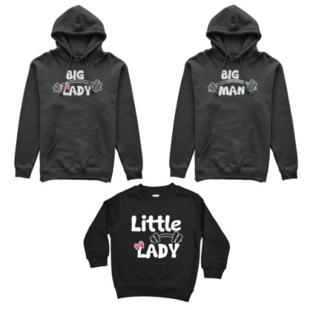 Tris felpe adulti bambino big man big lady little man little lady fitness Per la famiglia