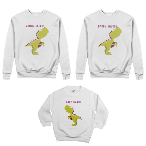 Tris felpe adulti bambino daddy saurus mommy saurus baby saurus Per la famiglia 2