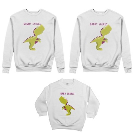 Tris felpe adulti bambino daddy saurus mommy saurus baby saurus Per la famiglia