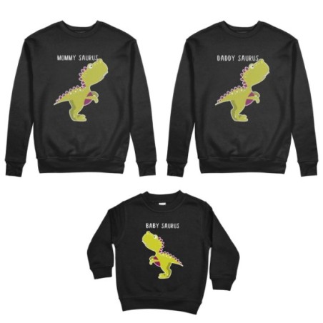 Tris felpe adulti bambino daddy saurus mommy saurus baby saurus Per la famiglia