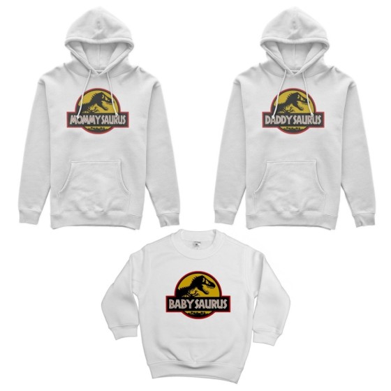 Tris felpe adulti bambino daddy saurus mommy saurus baby saurus jurassic Per la famiglia 2
