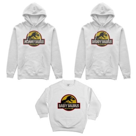 Tris felpe adulti bambino daddy saurus mommy saurus baby saurus jurassic Per la famiglia