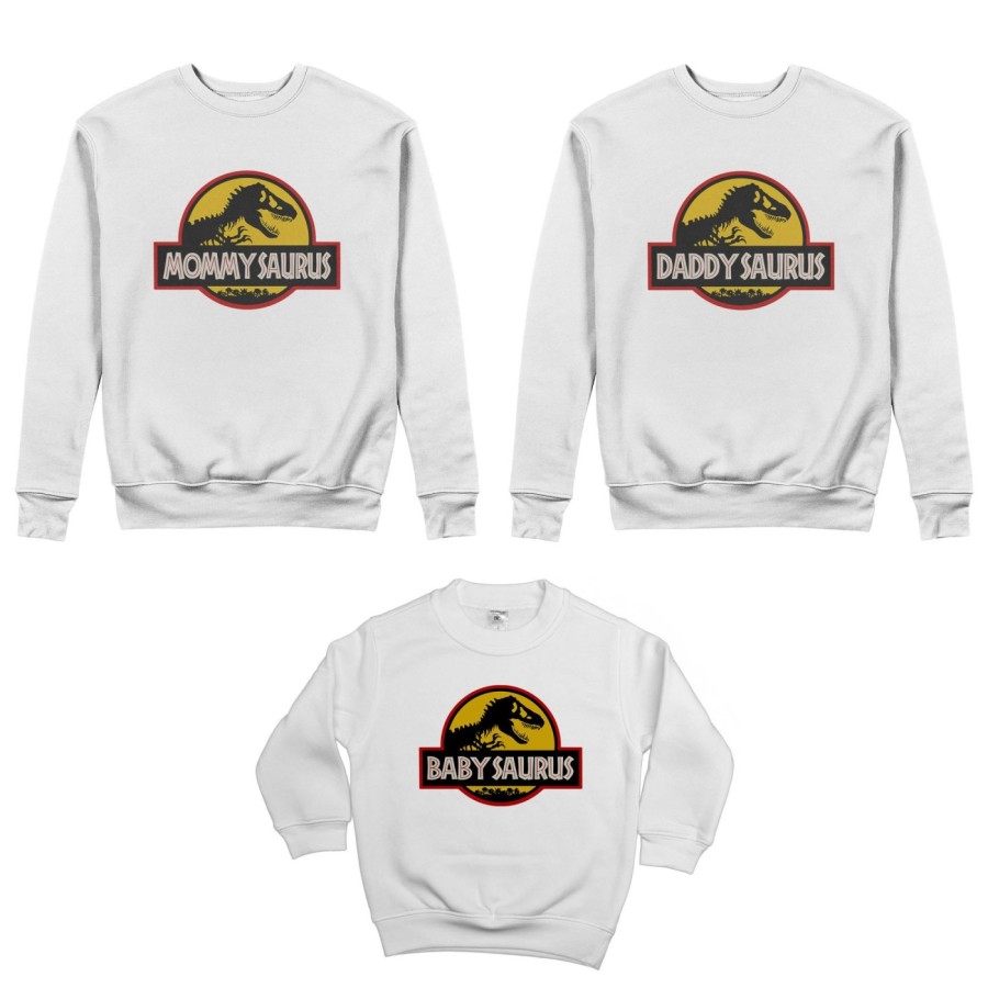 Tris felpe adulti bambino daddy saurus mommy saurus baby saurus jurassic Per la famiglia