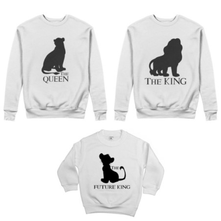 Tris felpe adulti bambino the king the queen the future king lion Per la famiglia