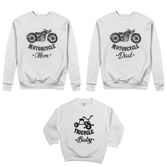Tris felpe adulti bambino motorcycle dad motorcycle mom tricycle baby Per la famiglia