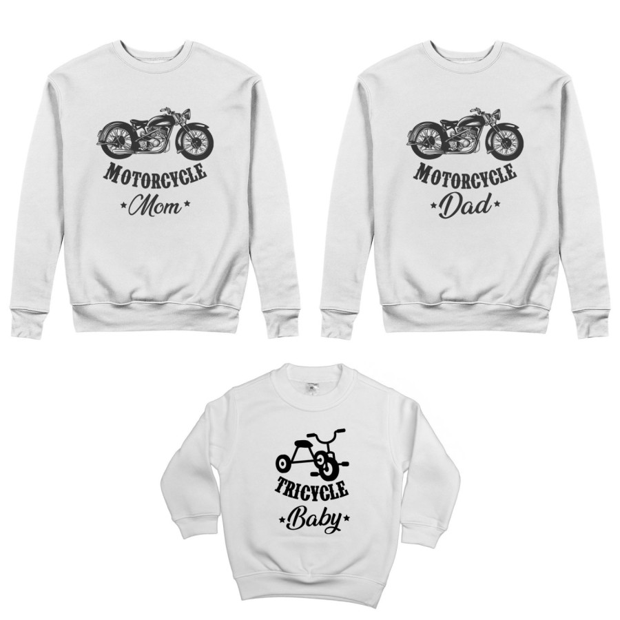 Tris felpe adulti bambino motorcycle dad motorcycle mom tricycle baby Per la famiglia