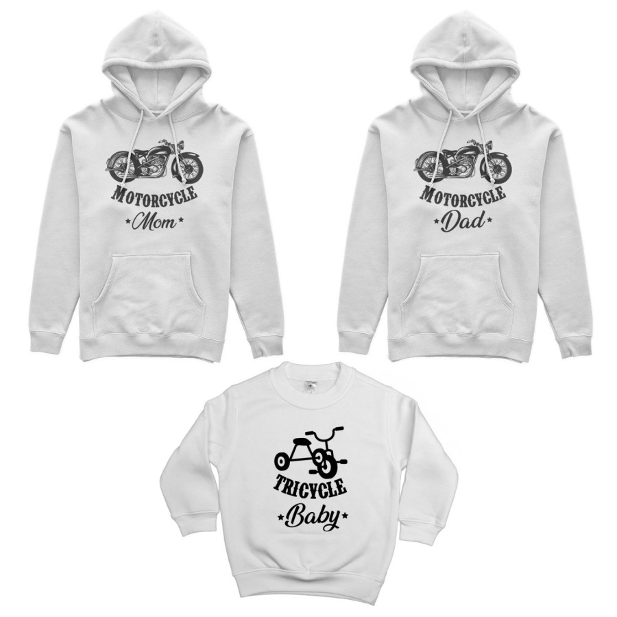Tris felpe adulti bambino motorcycle dad motorcycle mom tricycle baby Per la famiglia