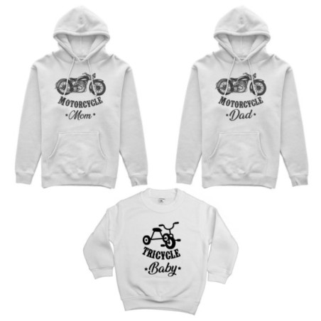 Tris felpe adulti bambino motorcycle dad motorcycle mom tricycle baby Per la famiglia