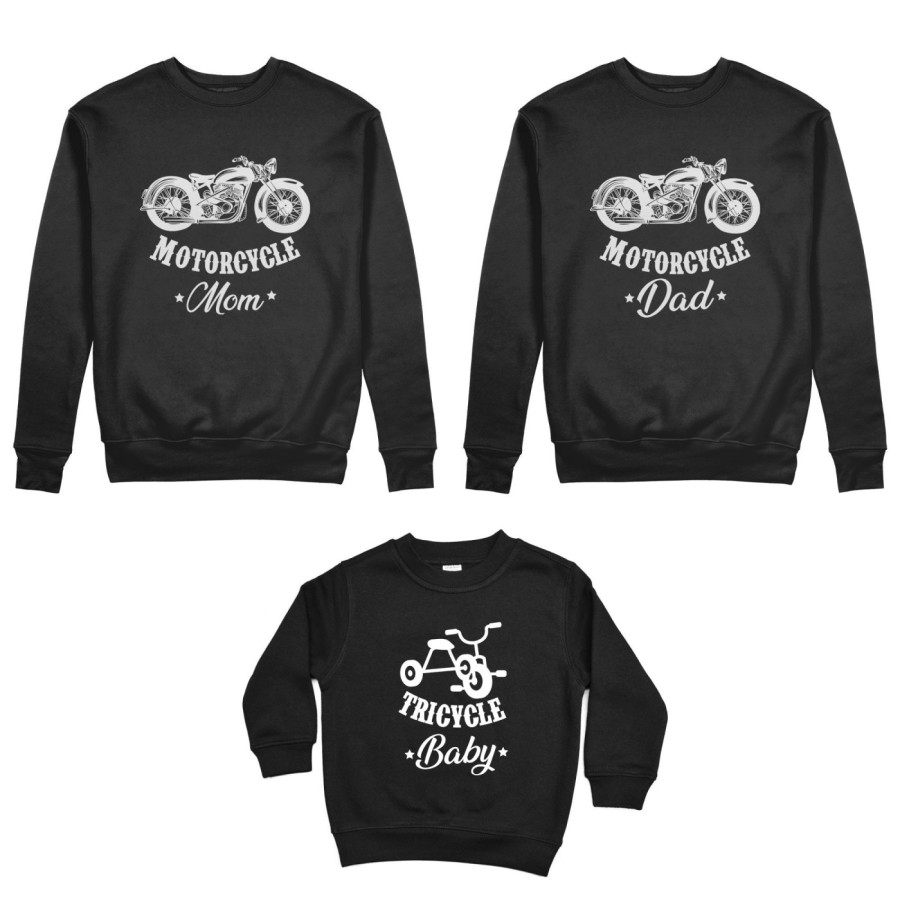 Tris felpe adulti bambino motorcycle dad motorcycle mom tricycle baby Per la famiglia