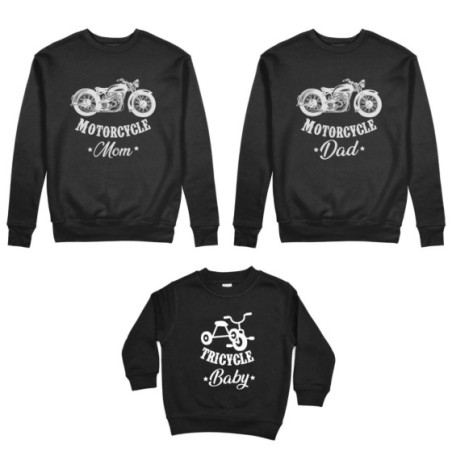 Tris felpe adulti bambino motorcycle dad motorcycle mom tricycle baby Per la famiglia