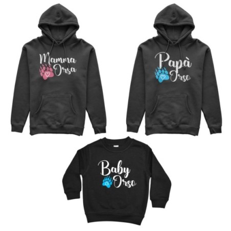 Tris felpe adulti bambino papà zampa orso mamma zampa orso baby orso Per la famiglia