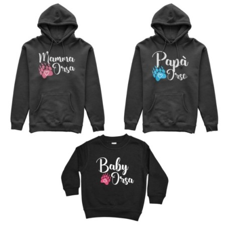 Tris felpe adulti bambino papà zampa orso mamma zampa orso baby orso Per la famiglia