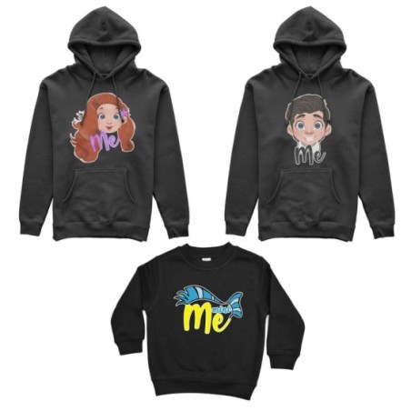 Tris felpe adulti bambino me erik me ariel mini flounder