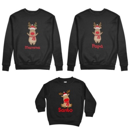 Tris felpe per la famiglia personalizzabile con nome rudolph family Natale