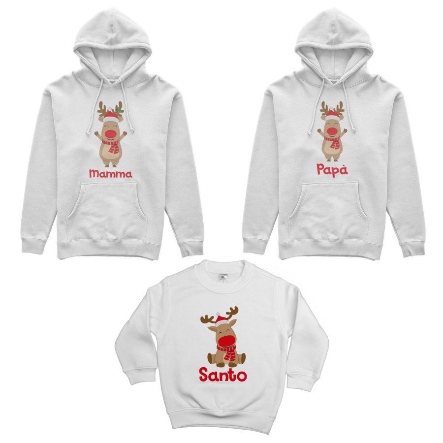 Tris felpe per la famiglia personalizzabile con nome rudolph family Natale