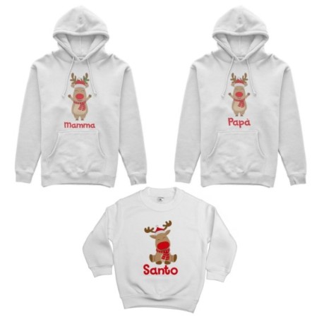 Tris felpe per la famiglia personalizzabile con nome rudolph family Natale