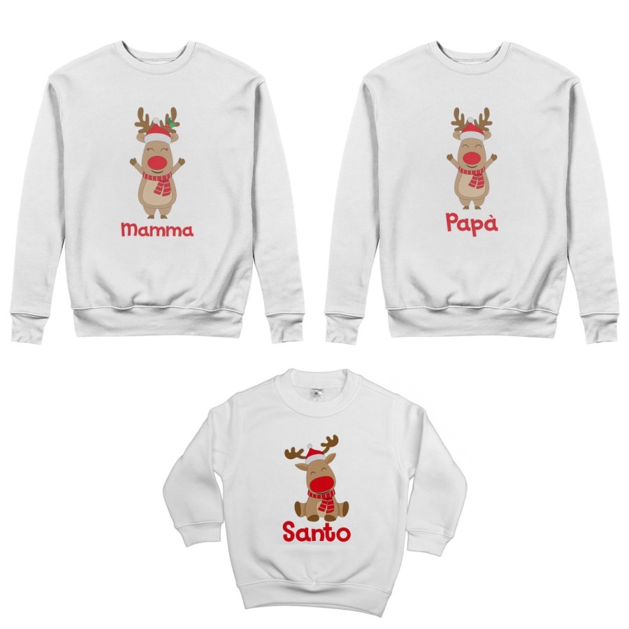 Tris felpe per la famiglia personalizzabile con nome rudolph family Natale