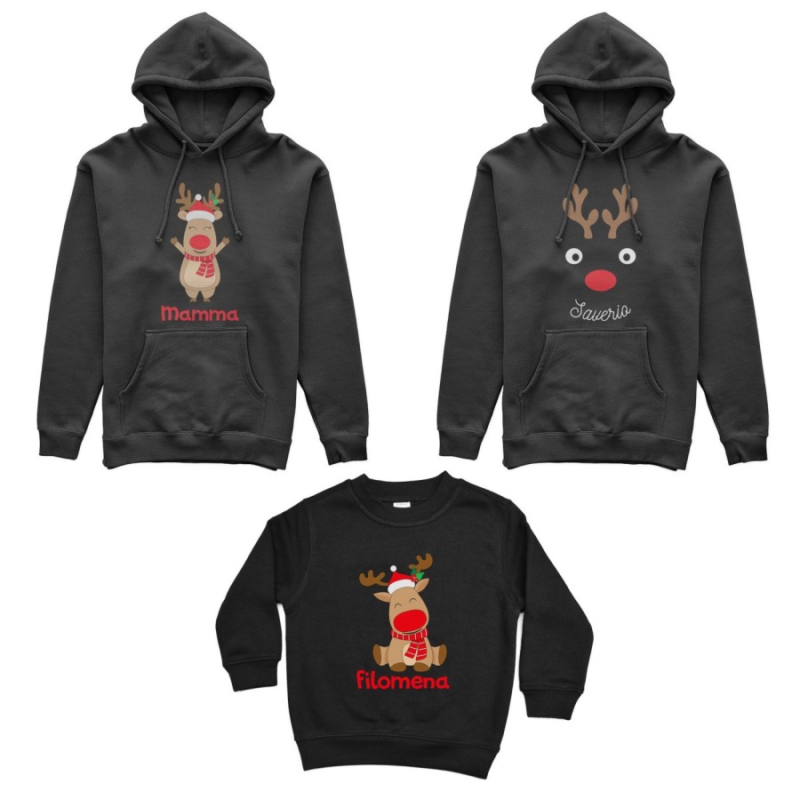 Tris felpe per la famiglia personalizzabile con nome rudolph family Natale