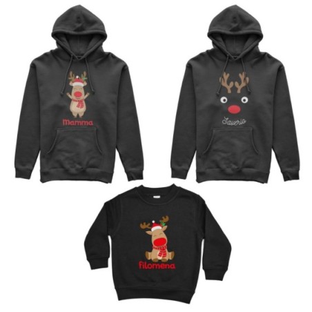 Tris felpe per la famiglia personalizzabile con nome rudolph family Natale
