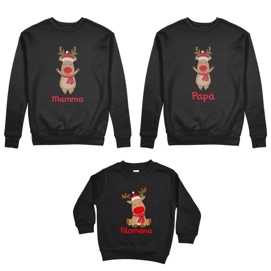 Tris felpe per la famiglia personalizzabile con nome rudolph family Natale