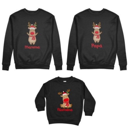 Tris felpe per la famiglia personalizzabile con nome rudolph family Natale