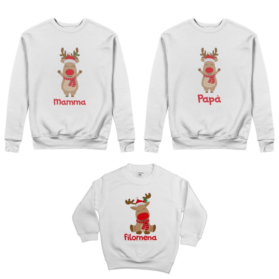 Tris felpe per la famiglia personalizzabile con nome rudolph family Natale