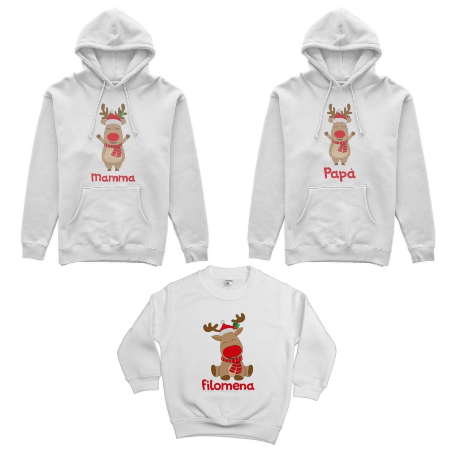Tris felpe per la famiglia personalizzabile con nome rudolph family Natale