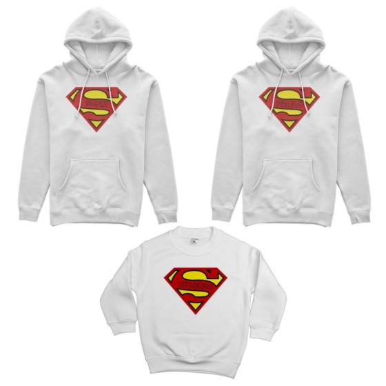 Tris felpe adulti bambino personalizzato con nomi superman Per la famiglia