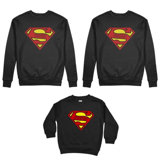 Tris felpe adulti bambino personalizzato con nomi superman Per la famiglia 2