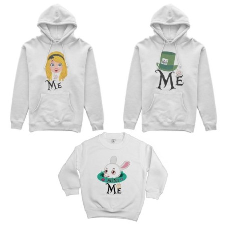 Tris felpe adulti bambino me cappellaio matto me alice mini bianconiglio Per la famiglia