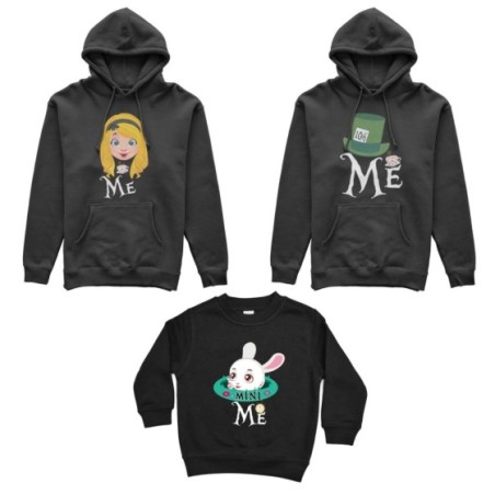 Tris felpe adulti bambino me cappellaio matto me alice mini bianconiglio Per la famiglia