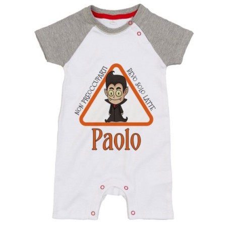 Pagliaccetto neonato personalizzato con nome non preoccuparti bevo solo latte Halloween