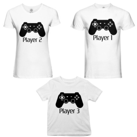 Tris t-shirt adulti bambino player one player two player...
