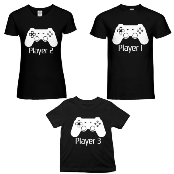 Tris t-shirt adulti bambino player one player two player three playstation Per la famiglia 2
