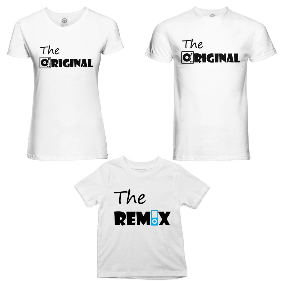 Tris t-shirt adulti bambino the original the remix music Per la famiglia