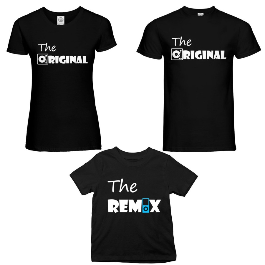 Tris t-shirt adulti bambino the original the remix music Per la famiglia