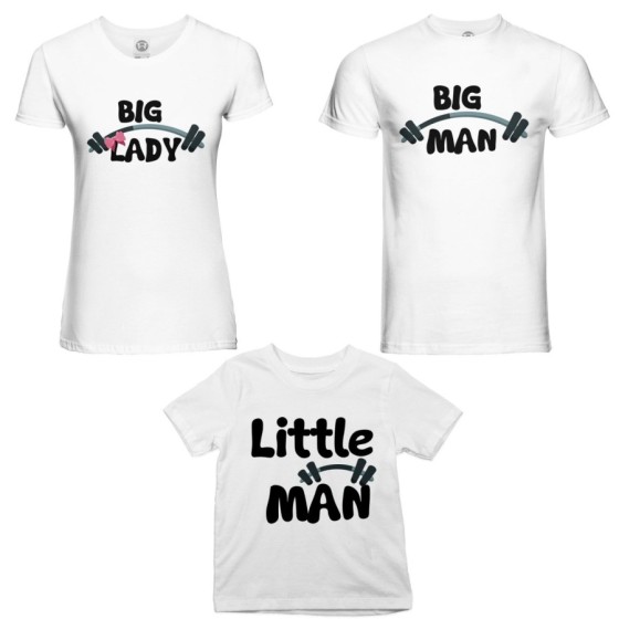 Tris t-shirt adulti bambino big man big lady little man little lady fitness Per la famiglia