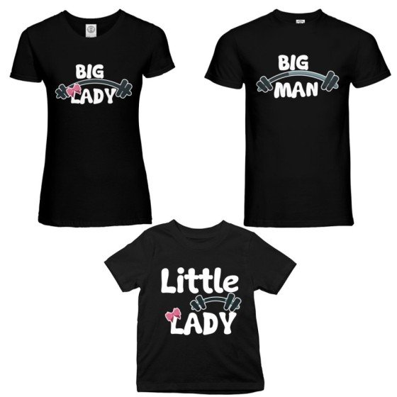 Tris t-shirt adulti bambino big man big lady little man little lady fitness Per la famiglia 2