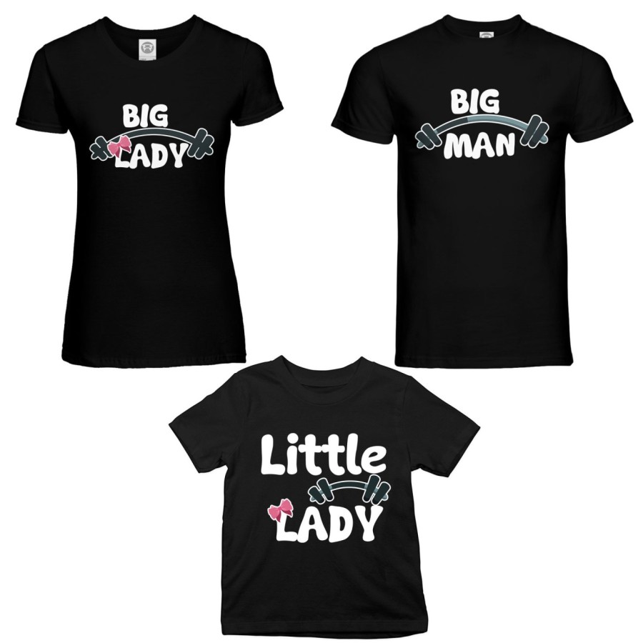 Tris t-shirt adulti bambino big man big lady little man little lady fitness Per la famiglia