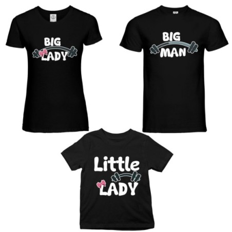 Tris t-shirt adulti bambino big man big lady little man little lady fitness Per la famiglia