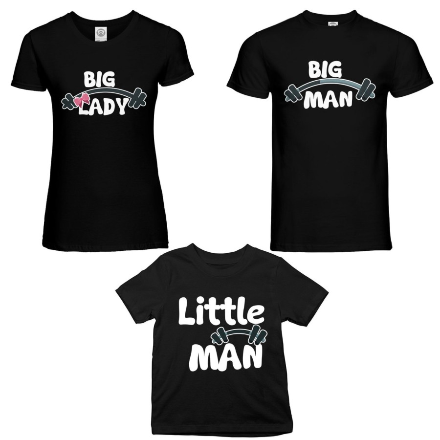 Tris t-shirt adulti bambino big man big lady little man little lady fitness Per la famiglia